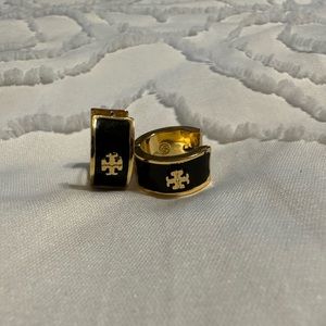 Tory Burch black enamel Huggie earrings